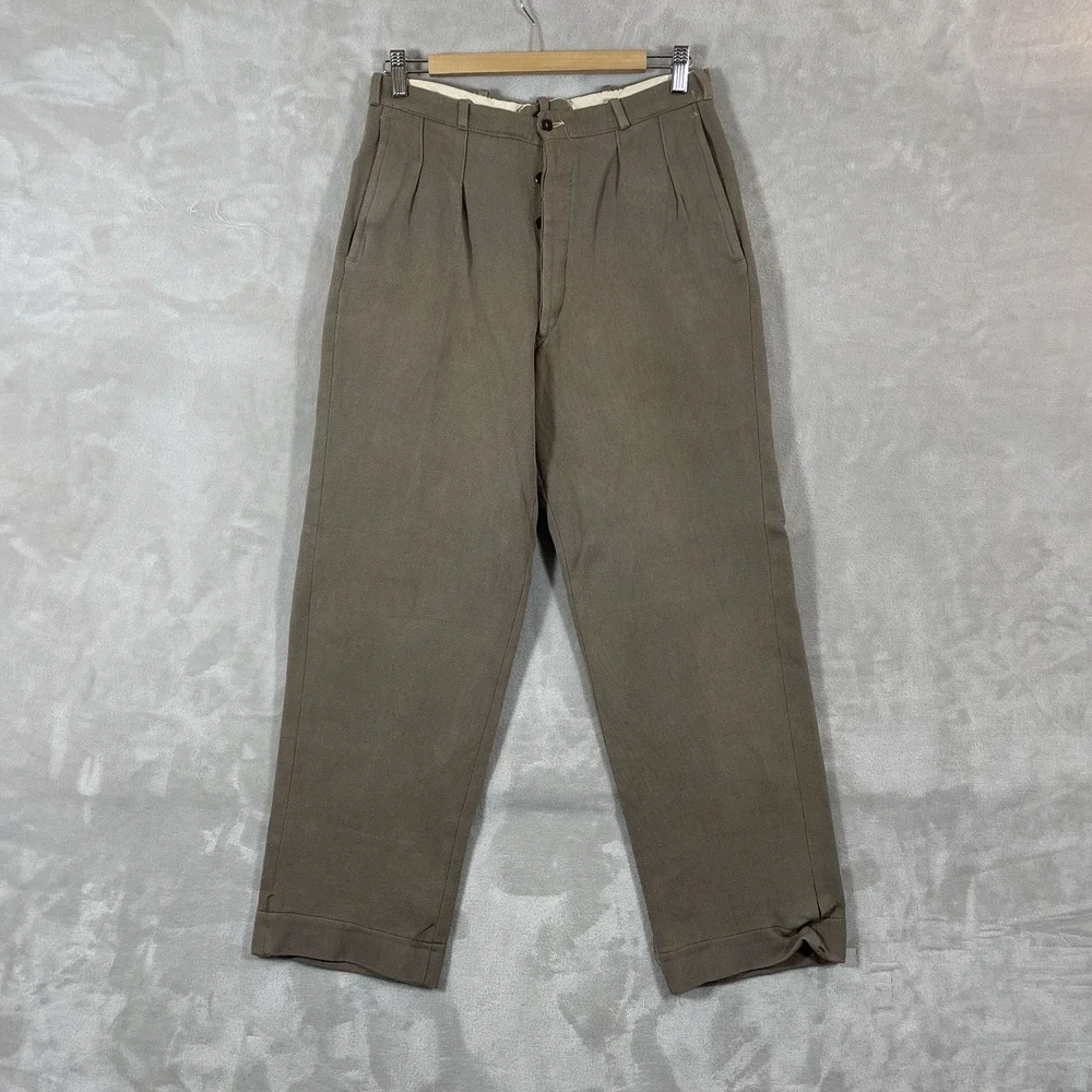 Antique 30s 40s Cotton Whipcord Pants Mens 29x29 Button Fly True Vtg Pleated